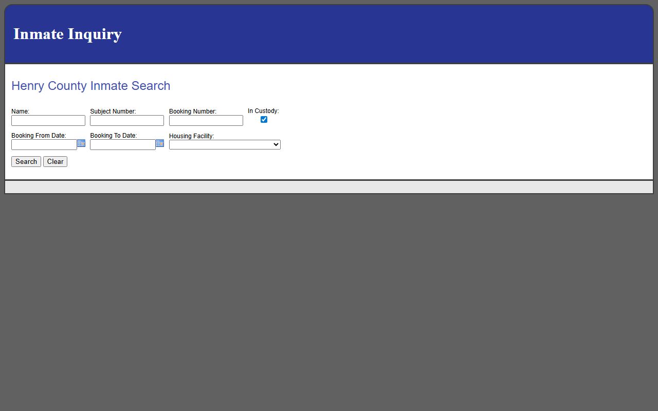 Henry County jail mugshots roster search fields